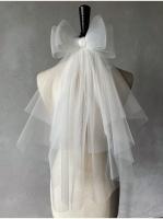 Velo de novia blanco V302 con lazo, lazos de perlas, tul semitransparente multicapa, velo de novia hasta los hombros con peine para el pelo - details 12