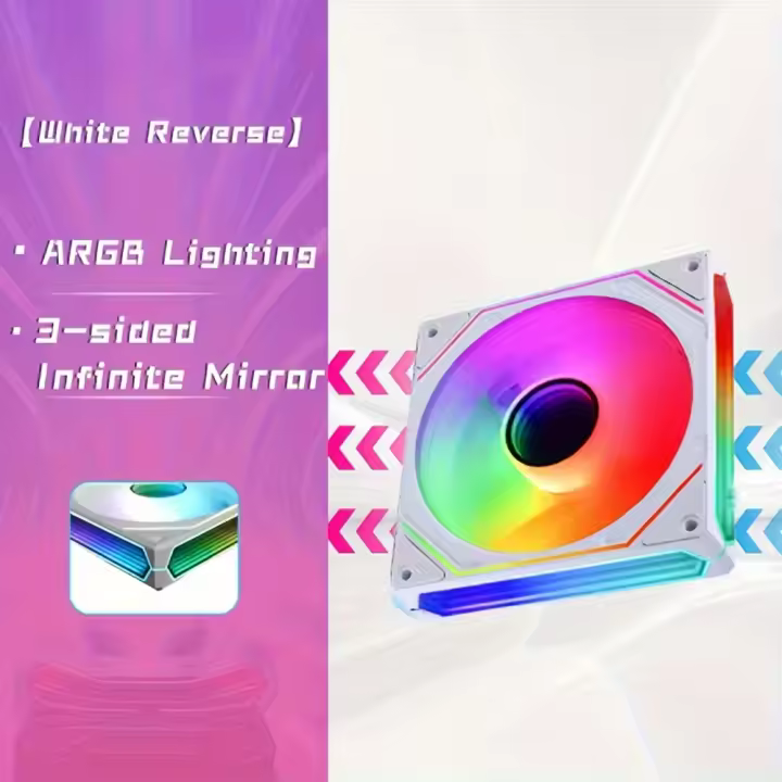 Ventilador de Enfriamiento OUYUANSU con Espejo Infinito de 3 Lados y Control de Temperatura PWM, Funcionamiento Silencioso, Compatible con Servidores, Diseño de Espacio Infinito de 360 ° , Sin Espacios Muertos, Carga Hasta 350W, Material ABS, Negro - 1