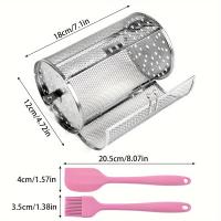 Cesta Giratoria 360° para Asar y Freír con Parrilla de Barbacoa Acero Inoxidable, Puerta Móvil con Cepillo y Espátula - details 0