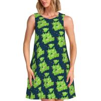Vestido Duo de búho sin mangas informal para mujer, divertido pájaro verde, viajes personalizados, D-Duogos - details 0