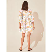 Vestido corto de vacaciones de playa de rayón informal suelto con lazo floral para mujer de moda de verano - details 140