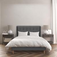 Estructura de cama tapizada con cabecera, base tapizada para colchón, somier de láminas de madera, fácil montaje, color gris claro. - details 1