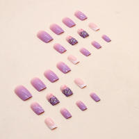 24pcs Uñas Postizas De Púrpura Y Blanco Con Diseño De Mariposa Simple Y Gradiente Uñas Postizas Cortas Cuadradas Con Pegamento Y Linterna - details 3