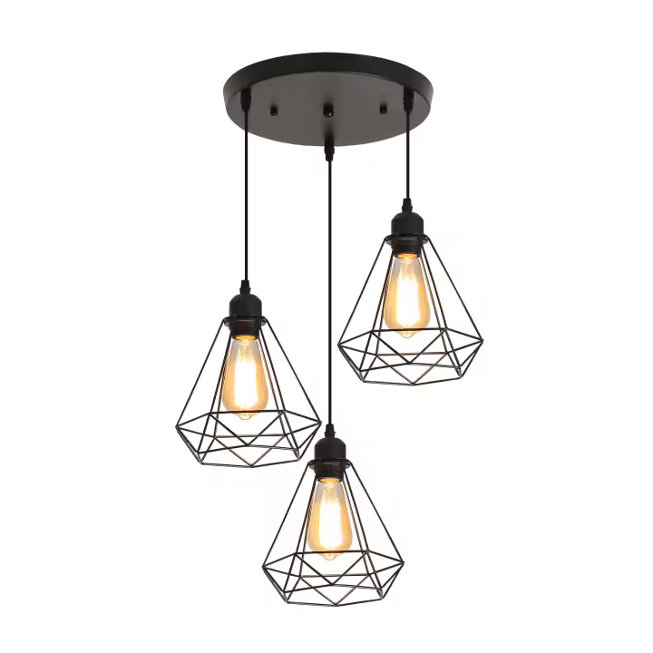 Lámpara Colgante Con 3 Cabezales Negra Industrial GOECO,  E27 Sin Bombilla, Iluminación Interior para Sala de estar, Dormitorio, Comedor, Metal, 145*43*43 CM - 1