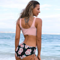 Bikini push-up para mujer, traje de baño sexy de color sólido, traje de baño con costillas laterales, ropa de playa estampada - details 17