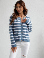 Cárdigan de punto a rayas para mujer, chaqueta Vintage con bolsillos, color rosa, otoño e invierno, 2023 - details 12