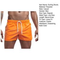 Pantalones cortos de surf de playa para hombre, cintura elástica de tiro bajo, cordón, ribete lateral irregular transpirable, traje de baño, verano - details 16