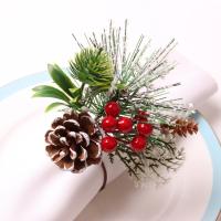 Anillos de Servilletas de Navidad y Accesorio de Mesa para 6 Piezas con Diseño de Brotes de Pino y Bayas en Estilo Rústico y Granja Material Plástico - details 3