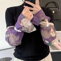 Hebilla de estilo chino impresa mangas de seda de hielo Anti-UV aislamiento UV gasa protector solar manga flor protección solar - details 5