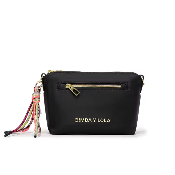 Bolso de hombro negro, nuevo bolso de mujer con cordón, bandolera de nylon con cremallera dorada - 1