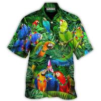 Camisa hawaiana de manga corta con estampado 3D de loro de verano para hombre y mujer, ropa para hombre - details 7