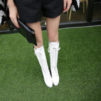 Botas altas de tacón grueso, plataforma impermeable para mujer, tacones altos, botas largas, con cordones, talla grande - details 5