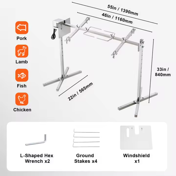 SucceBuy Parrilla asadora, asador de acero inoxidable con ruedas bloqueables - 1