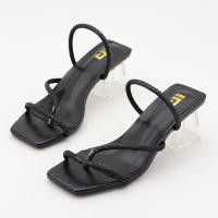 Pantuflas sencillas de tacón alto con tanga fina y diamantes de imitación - details 2