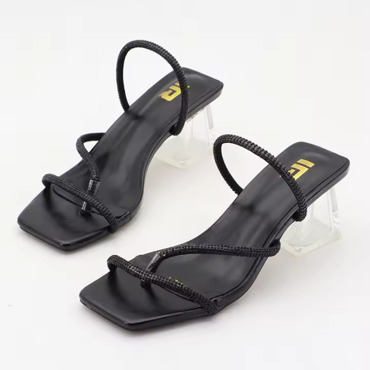 Pantuflas sencillas de tacón alto con tanga fina y diamantes de imitación - 1