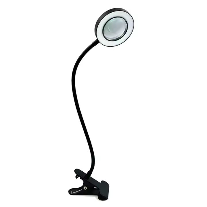 Clip de lámpara de escritorio LED con lupa 5X, luz de escritorio ajustable de 360 °, 3 modos, 48 LED, para cama, escritorio, Crafts-1PC DE TRABAJO - 1
