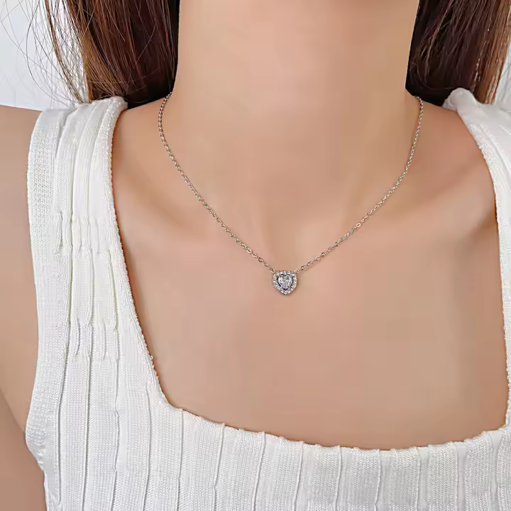 Pendientes de acero inoxidable de alta calidad con incrustaciones de circonita, collar de amor para mujer - 1
