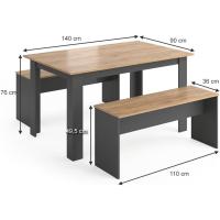 Mesa de comedor Sentio, antracita/roble dorado, 90 x 140 cm con 2 bancos - details 2