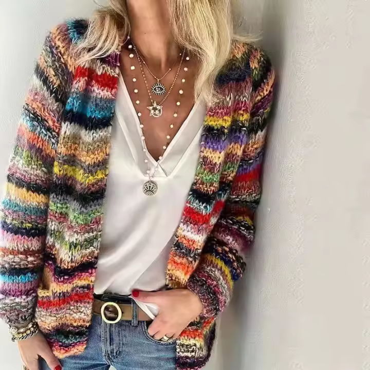Suéter de punto para mujer de moda, cárdigan estampado informal, chaqueta - 1