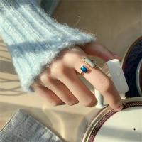 Anillo cuadrado de esmalte de goteo azul para mujer, anillos con apertura de Metal de Color dorado geométrico Retro, regalo de joyería para boda y cumpleaños para mujer - details 0