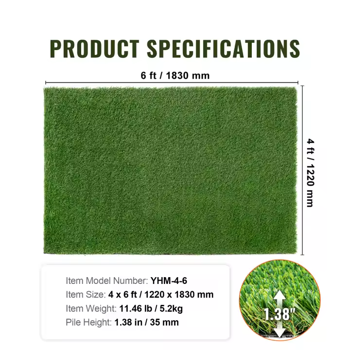 SucceBuy Alfombra de césped artificial - 35 mm de grosor, césped verde para decoración de patio y césped, fácil de limpiar, orificios de drenaje, ideal para el hogar en interiores y exteriores, tapetes para perros - 1