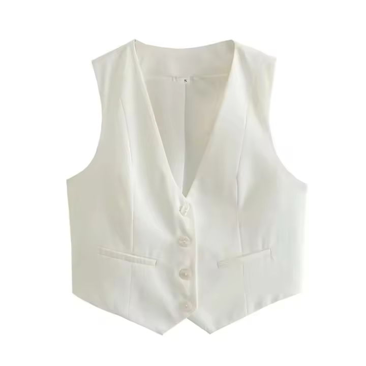 Willshela, moda, chaqueta lisa con botones, chaleco retro con cuello en V, camiseta elegante sin mangas para mujer - 1
