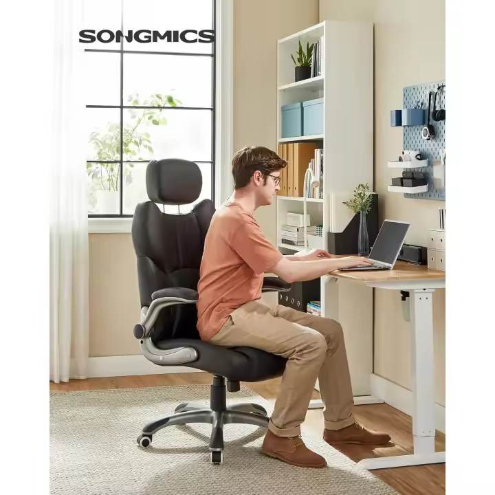 Silla de Oficina, Silla Gaming Ergonómica, Mecanismo de Inclinación, Apoyabrazos Plegables, Ruedas Universales, Altura Ajustable, Silla Racing, Negro Tinta - 1