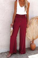 Pantalones de mujer con cintura elástica, pierna ancha, corte holgado, lino, estético, original, clásico, elegante y con estilo - details 8