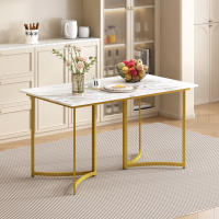 Mesa de comedor moderna blanca con aspecto de mármol y patas de mesa curvas, patas ajustables para comedor y cocina - details 6