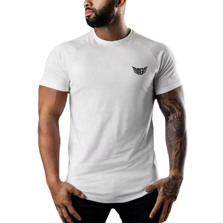 Camiseta transpirable de algodón para hombre, Camiseta con estampado sólido de 0 Cuello, manga corta, informal, culturismo, entrenamiento deportivo, Verano - 1
