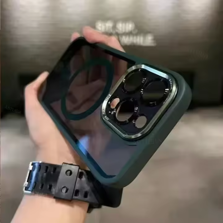 Funda protectora de parachoques de lente de Metal magnético de lujo para iPhone 16 15 14 13 12 11 Pro Max 16 Plus cubierta transparente dura de carga inalámbrica - 1