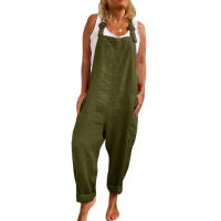 Mono de mezcla de algodón para mujer, Peto liso informal de verano, pantalones de pierna ancha de gran tamaño, ropa de calle - details 4