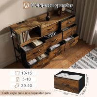 Cajonera para armario, cómoda dormitorio 8 cajones de tela, estantes de madera, cómoda de salón, cajas organizadoras, estructura metálica, estilo industrial - details 4