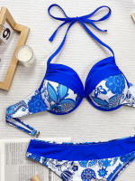 Bikini floral asteroidal de cintura alta con tanga para mujer estilo vintage - details 3