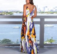Vestido Floral largo bohemio para mujer, falda sin mangas, cuello en V, Espalda descubierta, primavera, verano, negro, blanco, azul, red42, 40, 38 - details 8