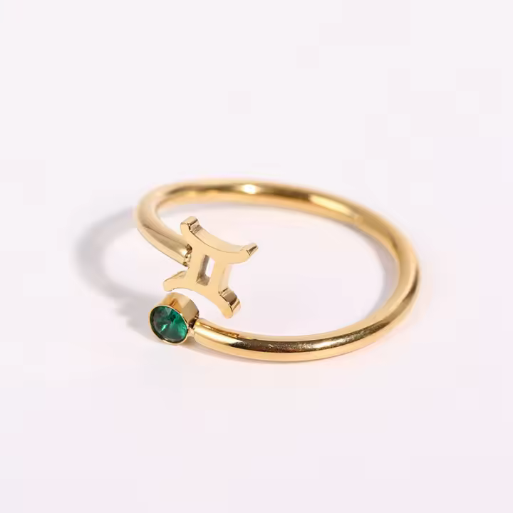 Anillo de Zodiaco Ajustable Miravia Anillo de Constelación con Circonio y Piedra Natal, Regalo Astrológico para Mujer/Hombre, Acero Titanio, 12 Signos del Horóscopo, Anillo Abierto de Moda - 1