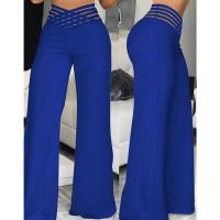 Pantalones Elegantos De Cintura Alta Y Pierna Ancha Para Mujer Casual Oficina Malla Transparente Con Cruces Ropa De Mujer - details 0