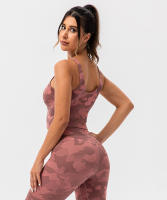 SHINBENE Sujetador Deportivo Largo de Cuello V para Mujer con Estampado de Camuflaje y Junto Incorporado para Yoga Fitness Workout Tamaño XS-XL - details 9