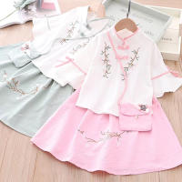 Novedad de verano y primavera para niños, conjunto de ropa étnica para niñas Hanfu de algodón y lino mejorado estilo República de China - details 2