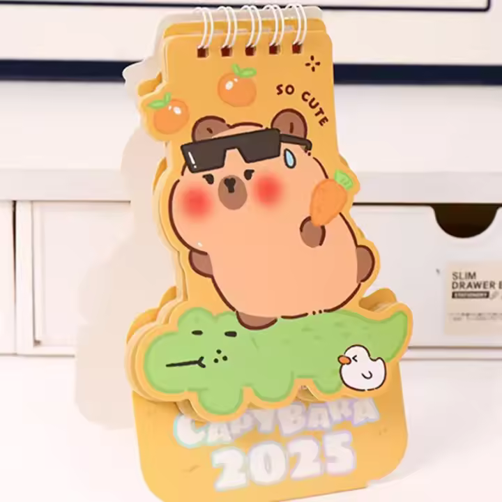 Mini Capybara-Calendario de mesa de dibujos animados, decoración de escritorio, espiral creativa, plan, regalo del Día de los niños, 2025 - 1