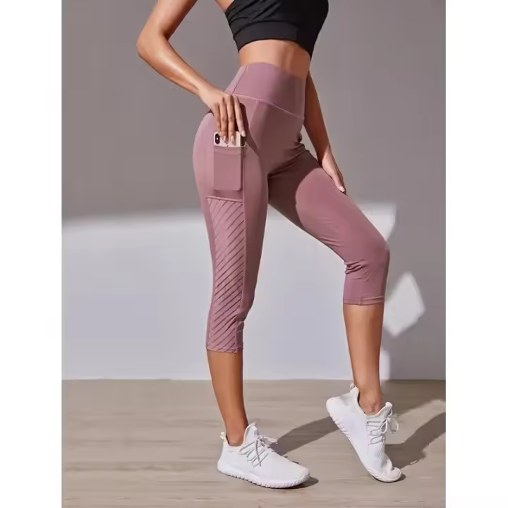 Nuevo diseño de bolsillo de panel grande con cintura alta, levantamiento de cadera, pantalones de yoga adelgazantes, pantalones cortos para correr y fitness - 1