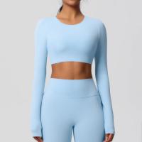 Traje de Yoga de manga larga ajustado con almohadilla para el pecho, Top corto deportivo de manga larga para mujer, Pilates, correr - details 9