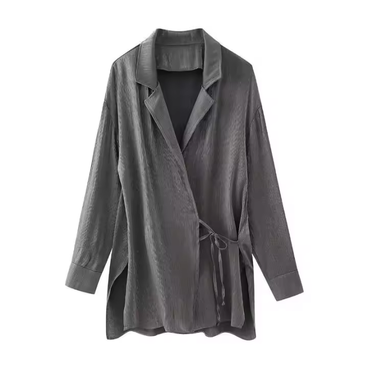 Moda para Mujer OUWU Conjunto de Dos Piezas de Kimono Texturizado y Pantalones Rectos de Cintura Alta Elástica - 1