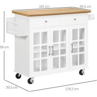 Cocina Isla Multifuncional con Ruedas 2 Cajones, 3 Puertas de Vidrio Templado, Toallera y Especiero - details 6