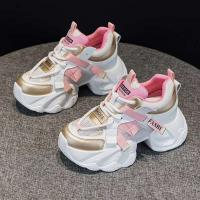 Zapatillas de correr de moda rosa, tacones inclinados de suela gruesa, calzado deportivo para mujer - details 2