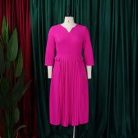 Vestido de talla grande para primavera y otoño, nuevo Color sólido a juego con cuello en V y mangas 3/4, vestido de estilo elegante ajustado para ir al trabajo a la moda - details 12