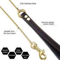 Correa de Oro para Perros con Asa Acolchada Resistente a Mordeduras Cadenilla de Lujo para Paseos Cubana para Mascotas - details 1