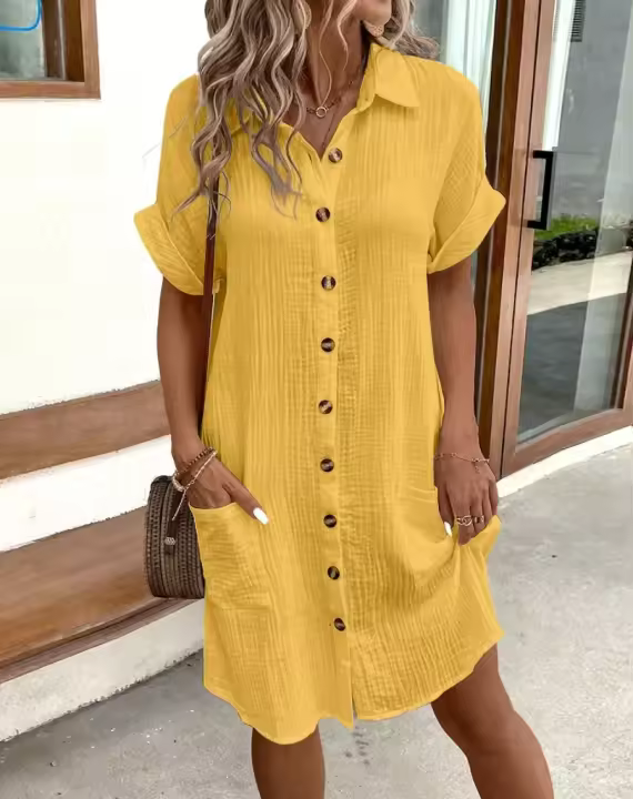 Vestido de Lino y Algodón Minimalista de Verano Vestido Casual con Bolsillo para Mujeres - 1