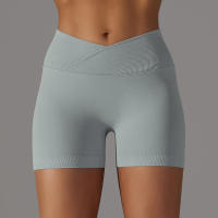 Hamidou pantalones cortos deportivos para mujer, Shorts de Yoga con cintura cruzada, gimnasio, entrenamiento, correr, cintura alta, realce de cadera, sin costuras, Fitness - details 28