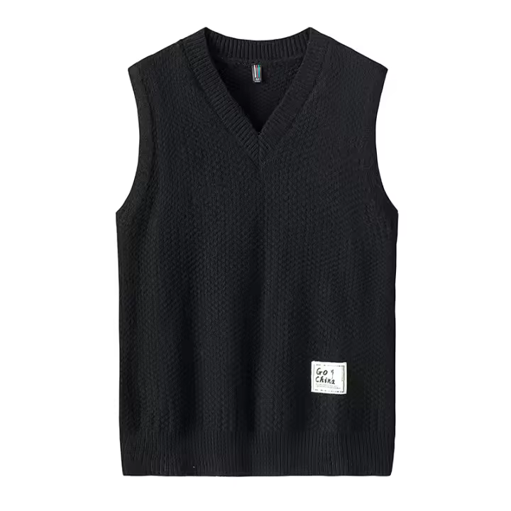 Chaleco de punto para hombre, versátil y casual, con cuello en V, sin mangas, cómodo y cálido, de color sólido, para el día a día. - 1